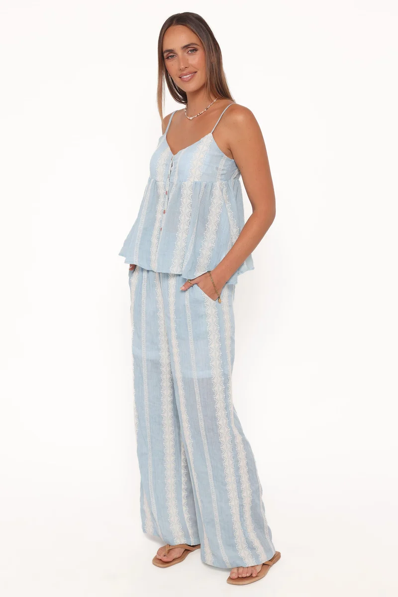 Mila Embroidered Pant Set - Light Blue