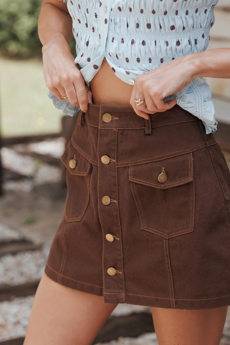 Presley Denim Skort - Dark Brown