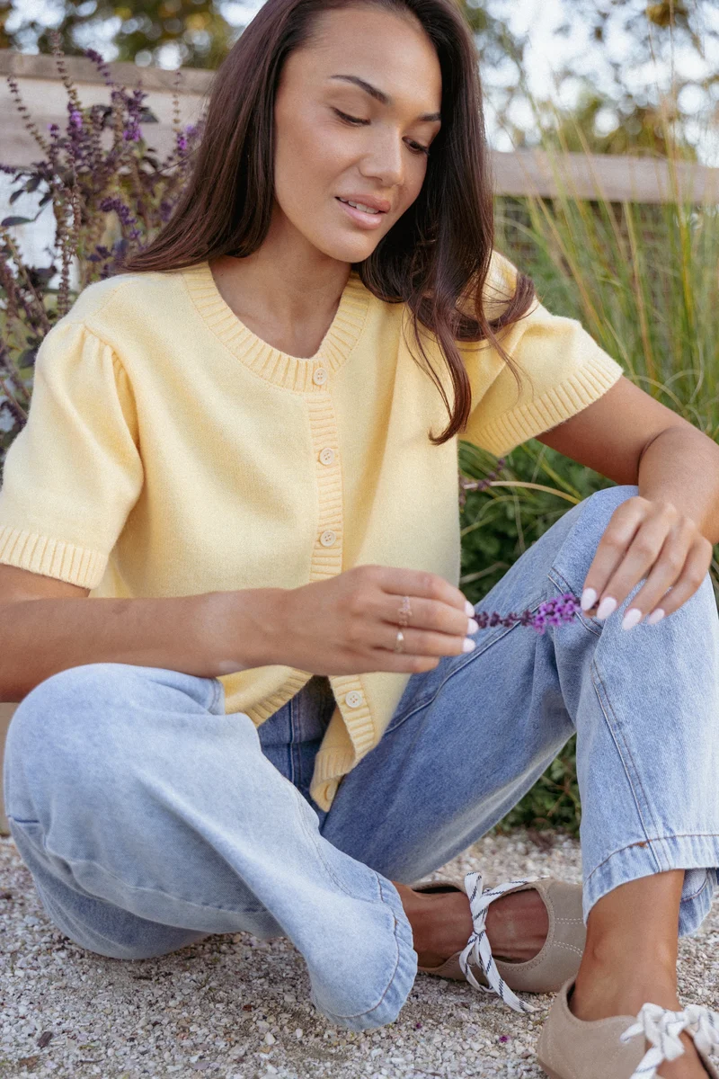 Summa Short Sleeve Cardigan - Yellow