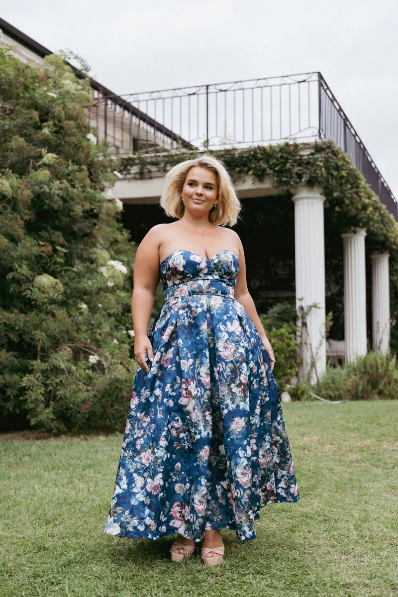 Darina Strapless Midi Dress - Midnight Floral