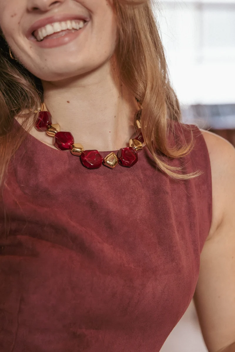 Amberlyn Beaded Necklace - Deep Red