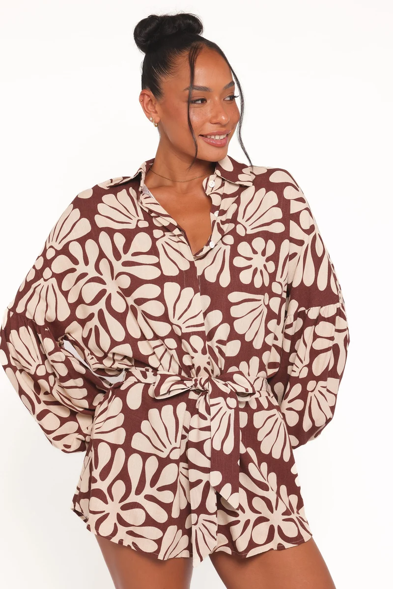 Tansy Playsuit - Brown Floral
