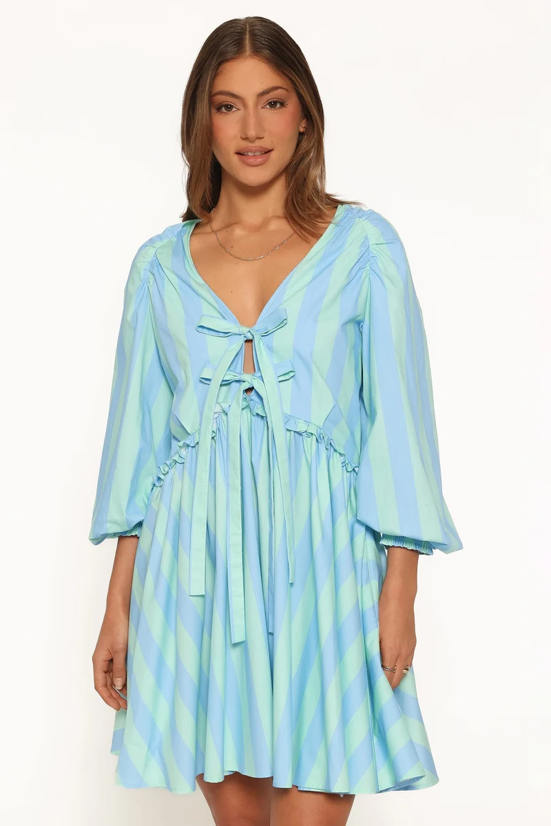 Carletta Mini Dress - Green/Blue Stripe