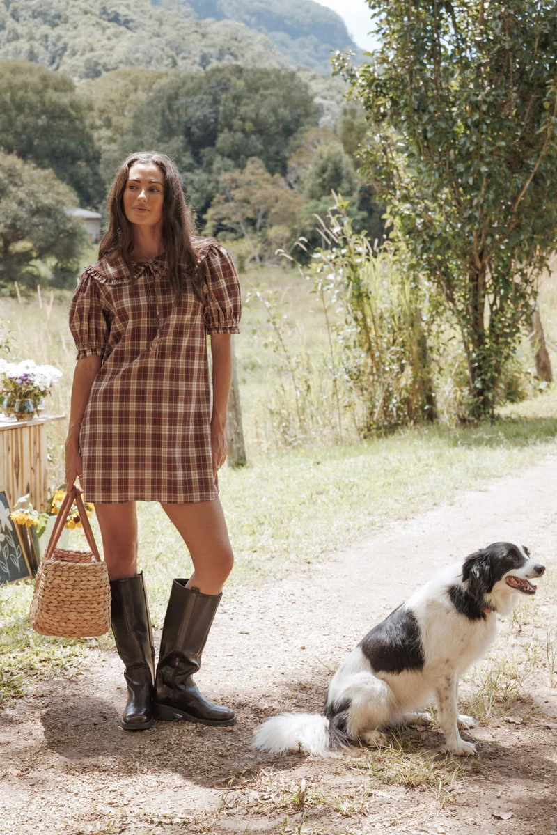 Yaris Mini Dress - Burgundy Plaid