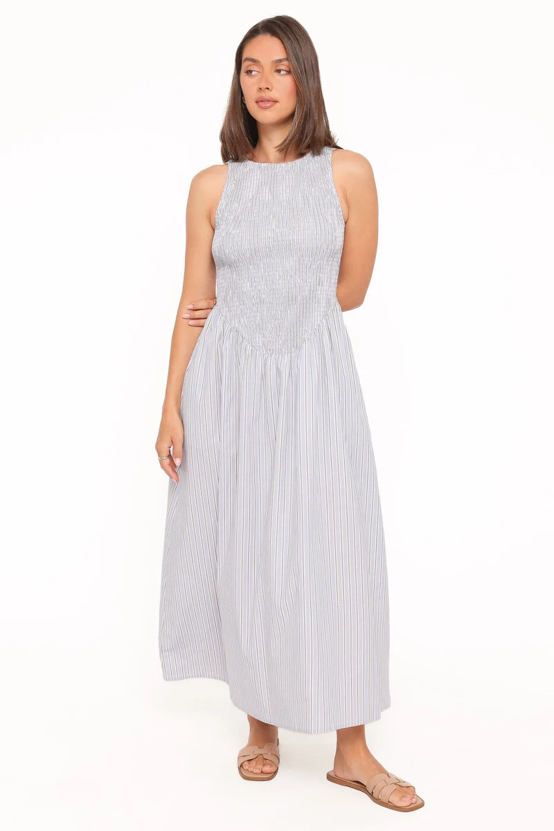 Tony Maxi Dress - Brown/Blue Stripe