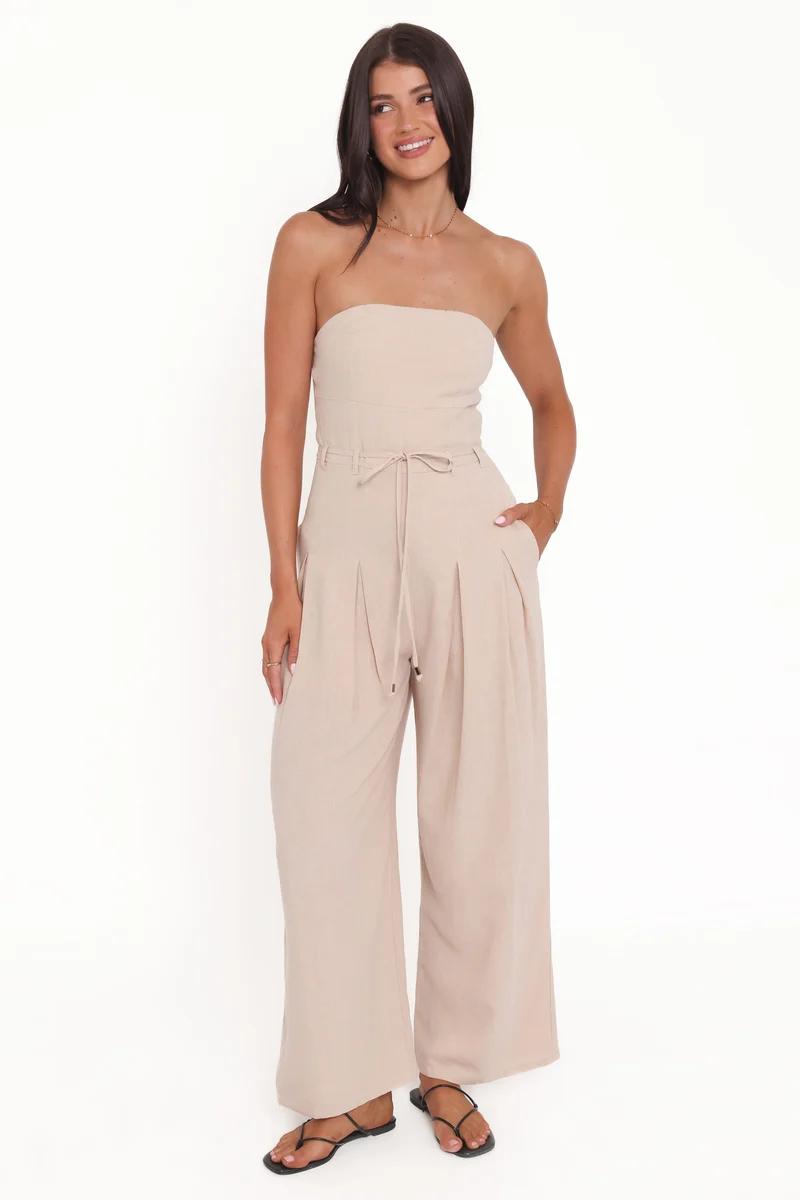 Calliope Tie Waist Jumpsuit - Wheat