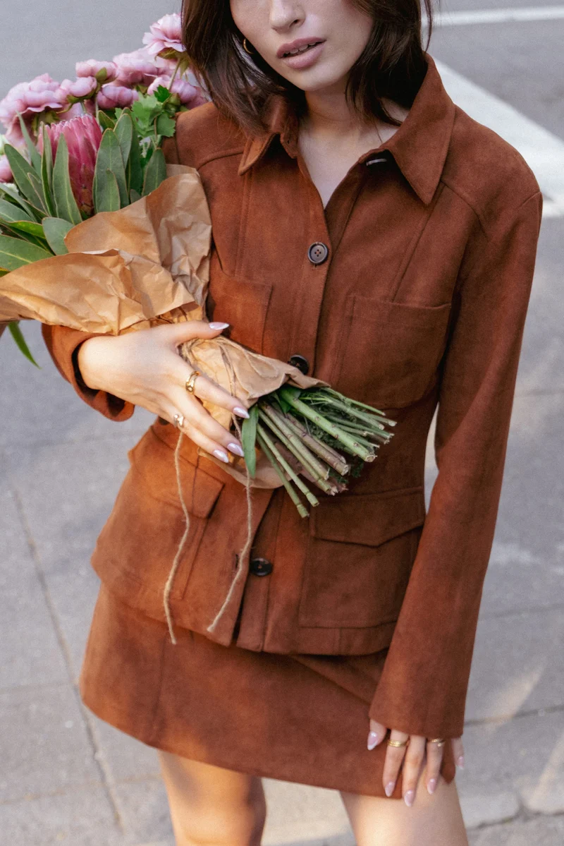 Mahlee Faux Suede Shacket - Copper Tan