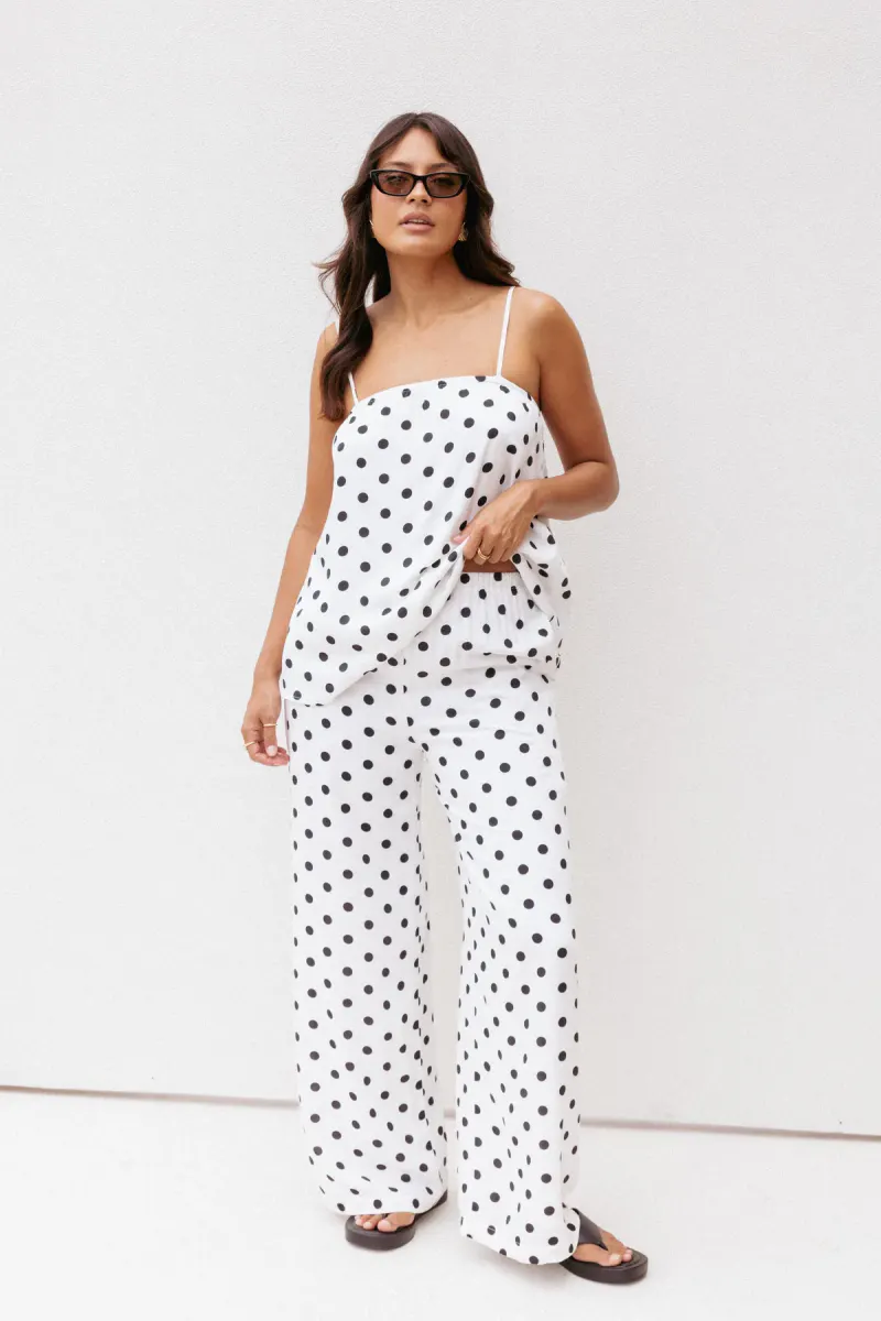 Kristy Pant Set - White/Black Polka Dot