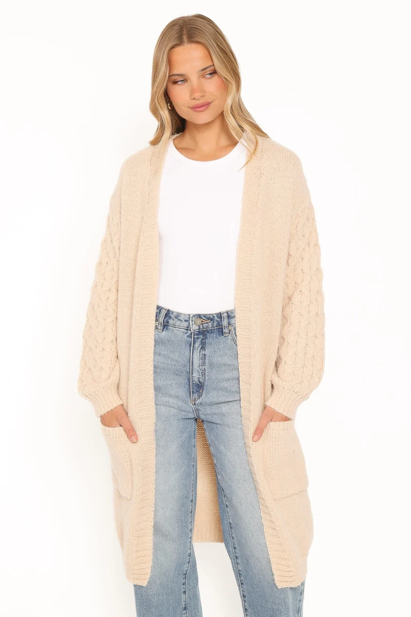Tirsa Textured Open Cardigan - Beige