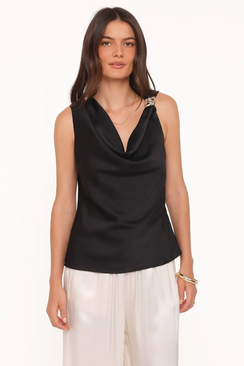 Serena Cowl Neck Top - Black