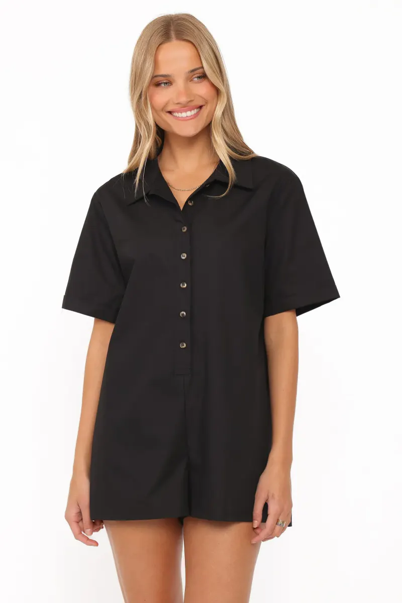 Calypso Button Front Playsuit - Black