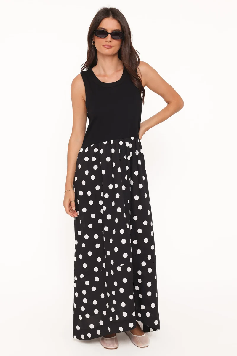 Glenda Maxi Dress - Black Polka Dot