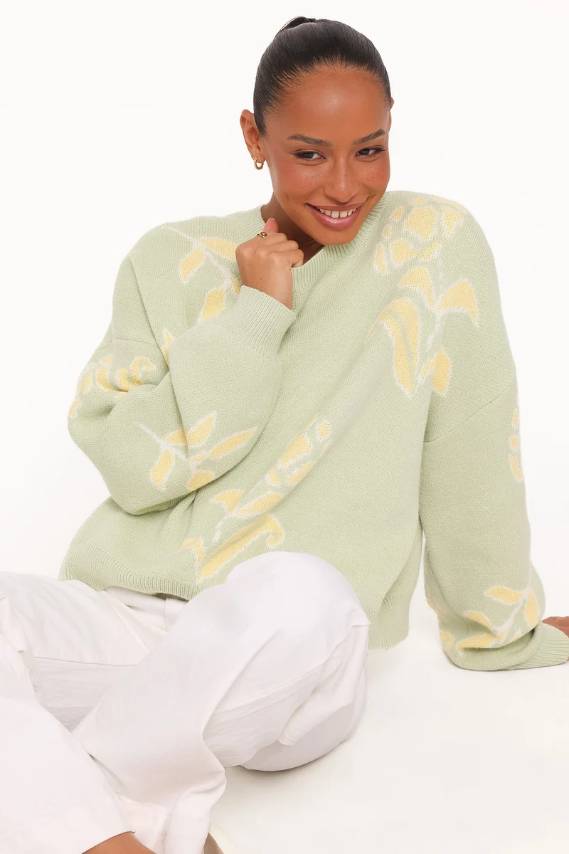 Lisette Floral Intarsia Sweater - Light Green