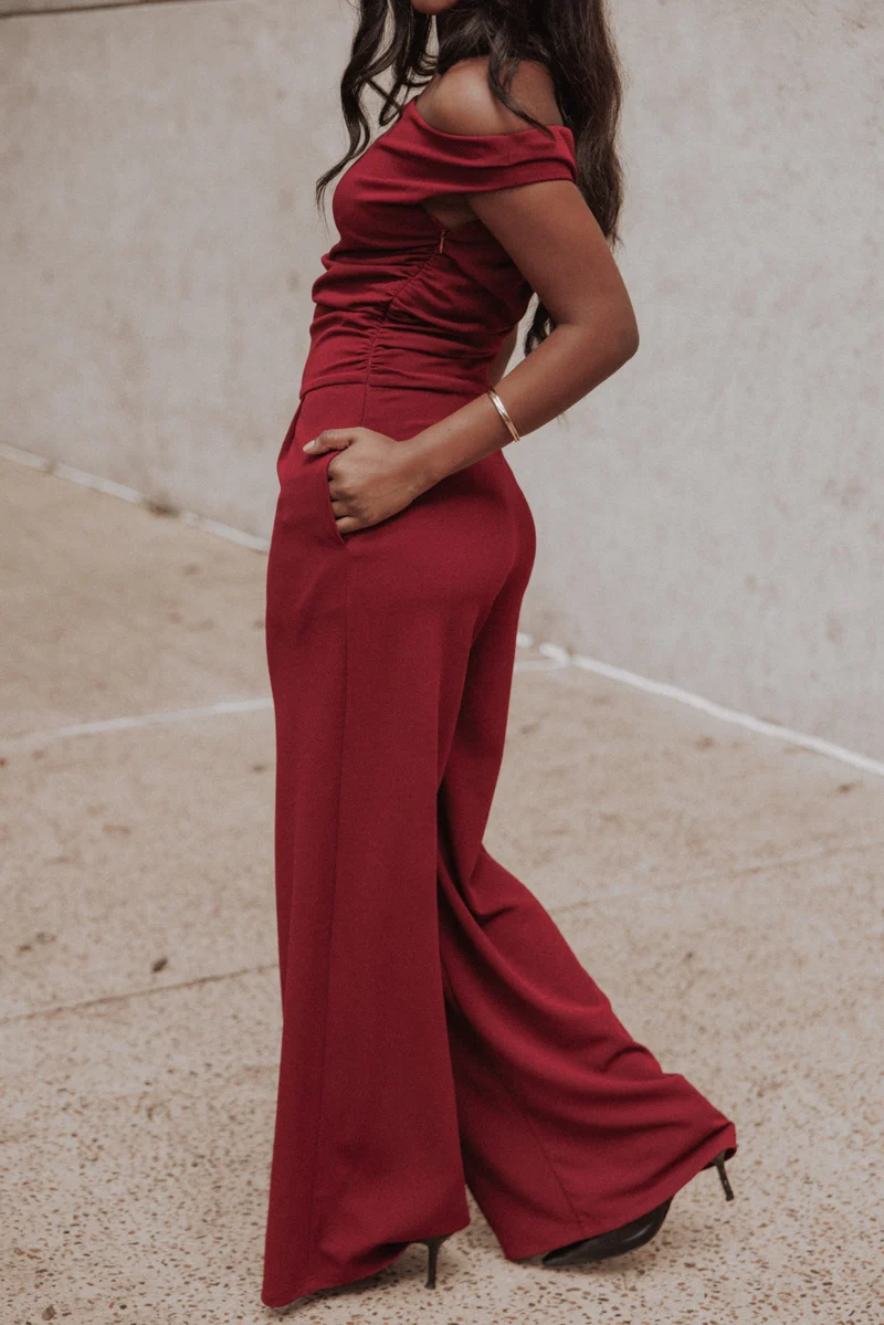 Kassidy Off Shoulder Jumpsuit - Burgundy