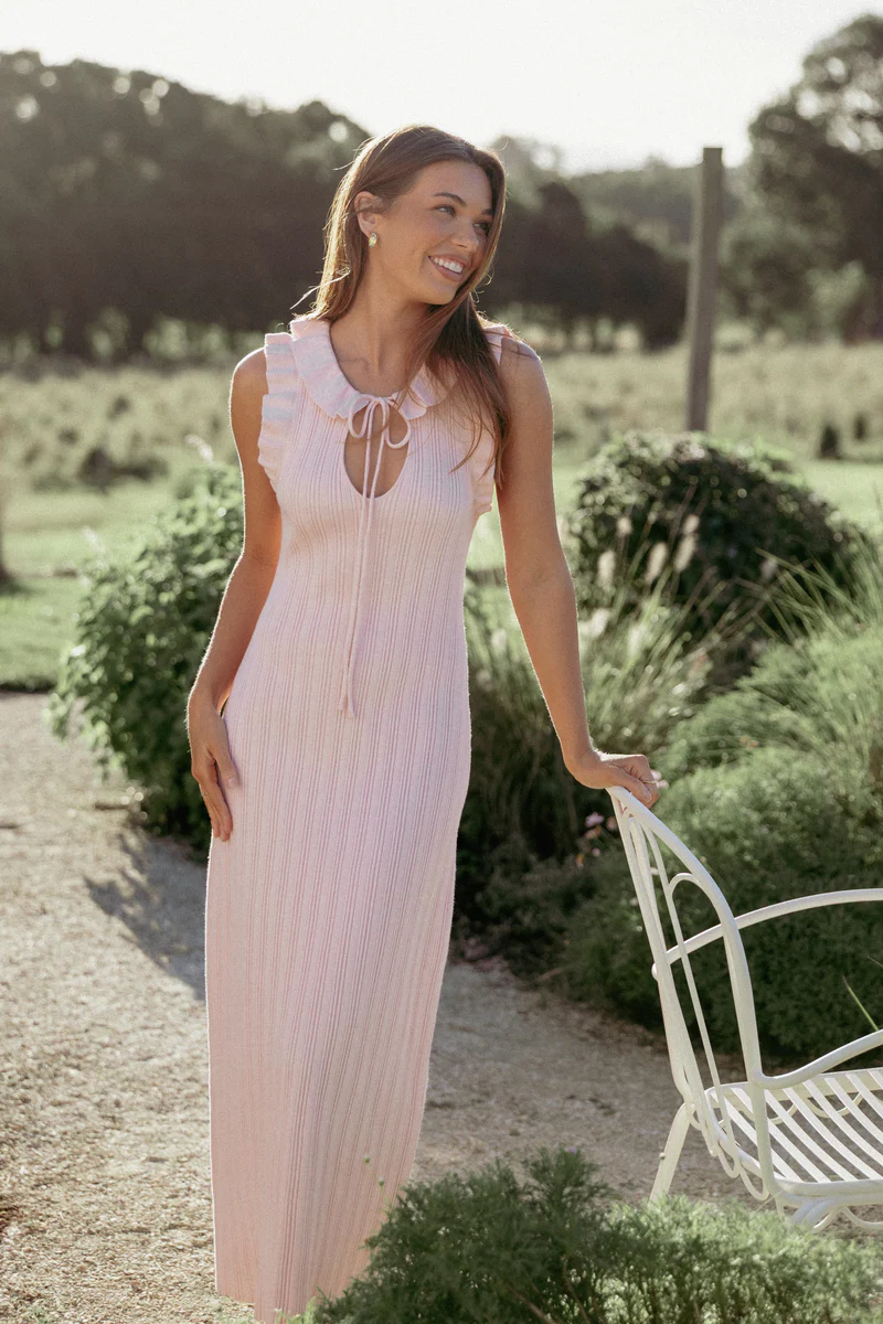 Beverly Frill Knit Maxi Dress - Fairy Floss Pink
