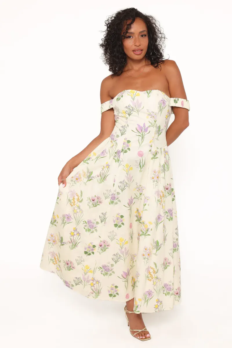 Larni Off Shoulder Midi Dress - Lavender Multi