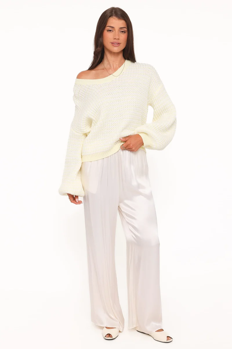 Becca Crewneck Waffle Stitch Stripe Knit Sweater - Butter Yellow
