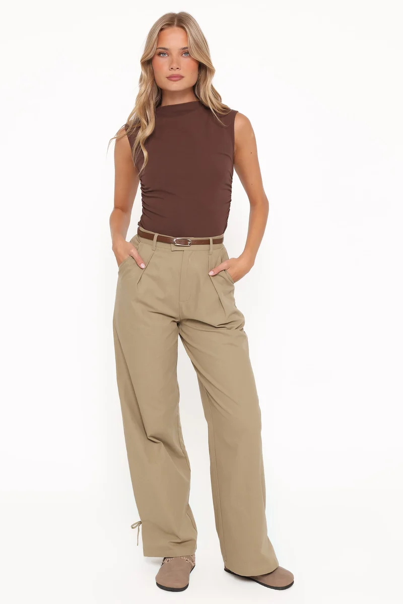 Asher Tie Detail Tapered Leg Pants - Olive