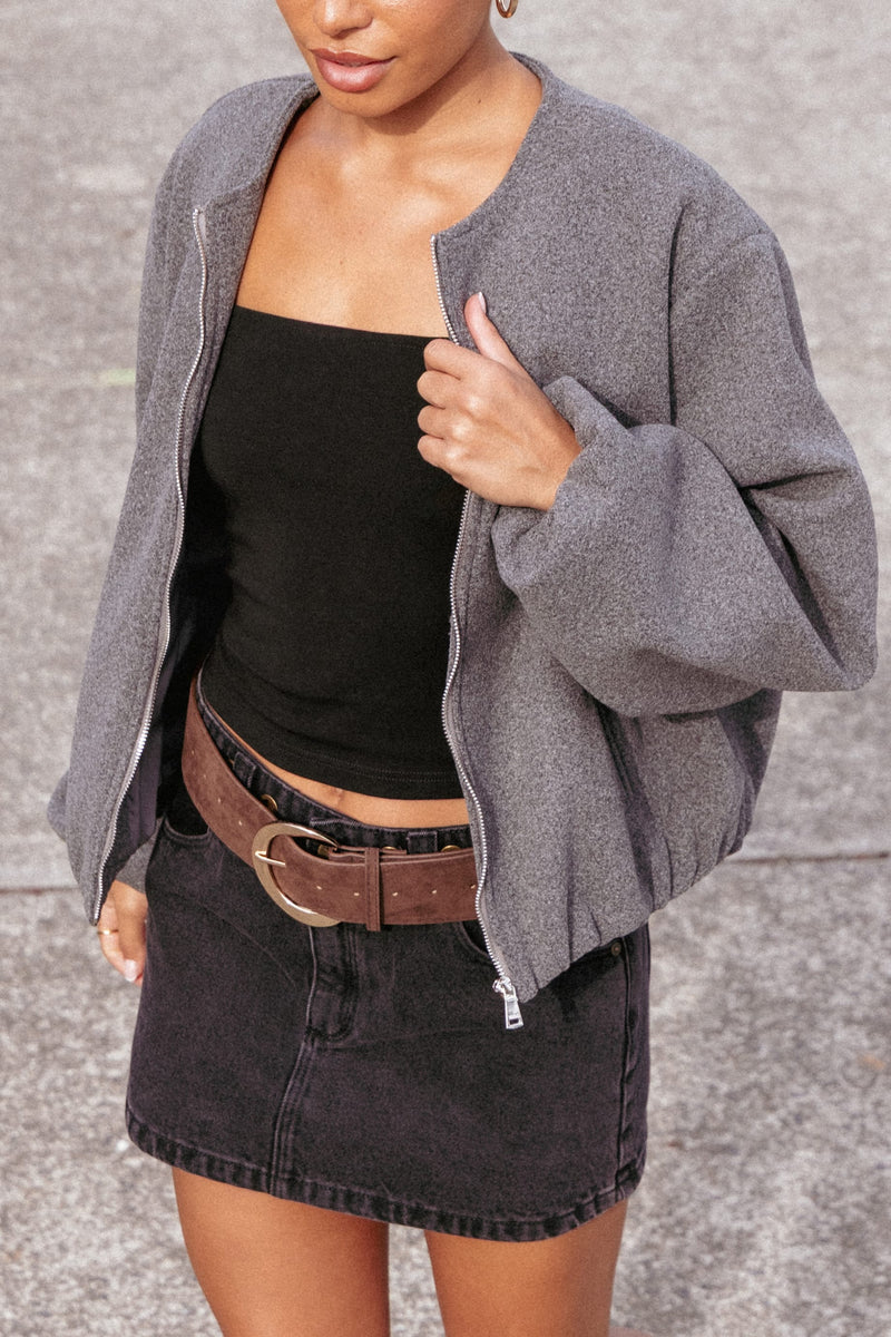 Elisa Cropped Bomber - Heather Grey