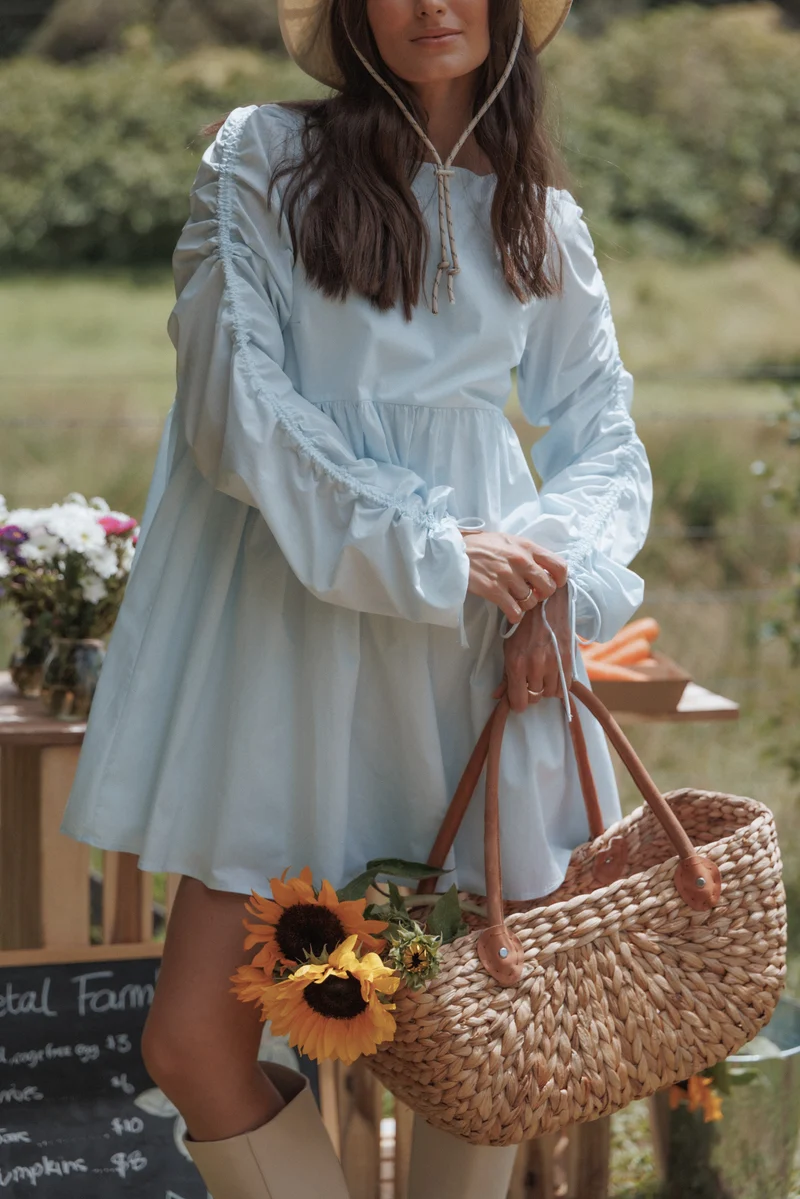 Micaela Long Sleeve Mini Dress - Baby Blue