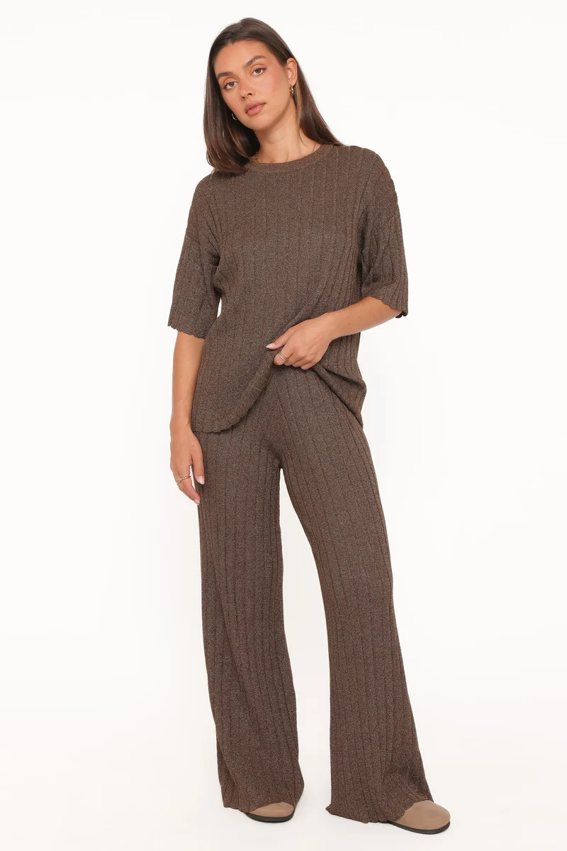 Cherish Knitted Pant Set - Brown