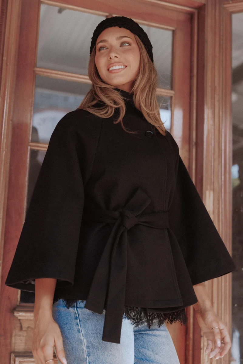Caspian Funnel Neck Car Coat - Black