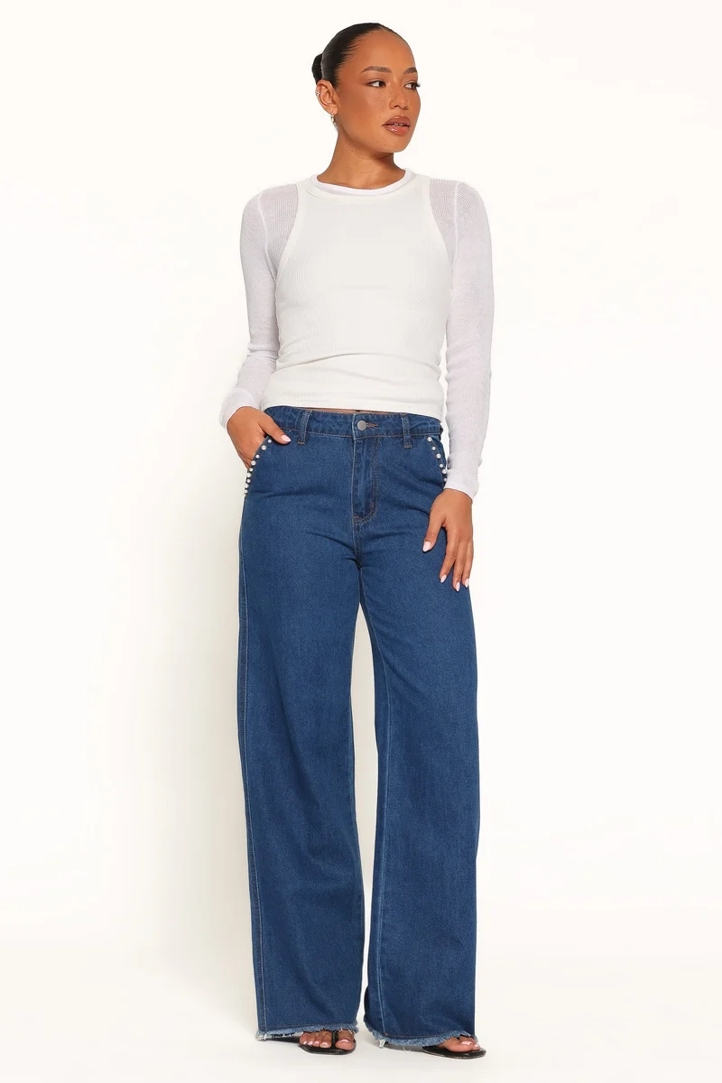 Carmela Pearl Trim Jeans - Indigo