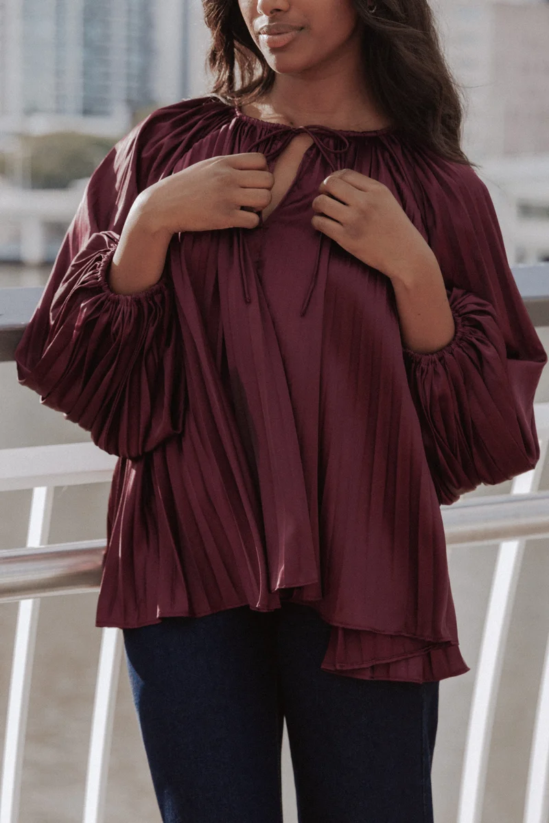 Marshall Pleated Top - Burgundy
