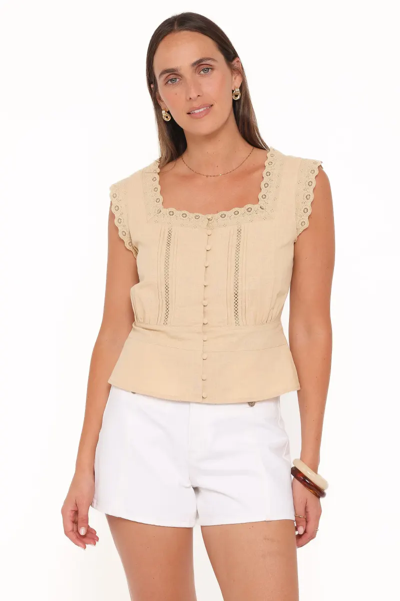 Luke Button Top - Khaki