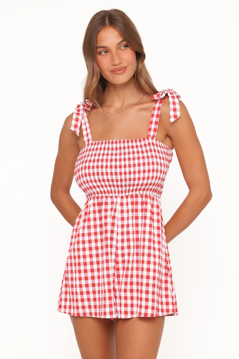 Simo Playsuit - Red Gingham