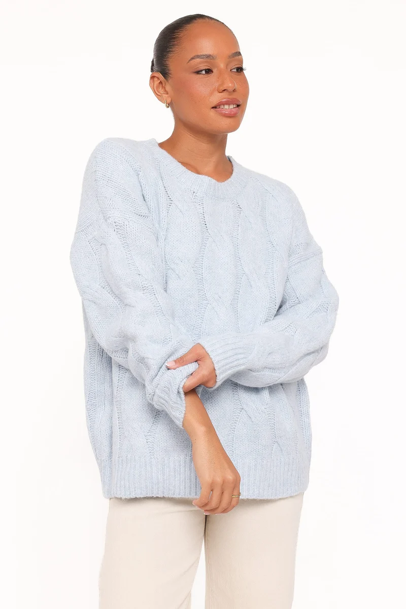 Fleming Cable Knit Sweater - Light Blue