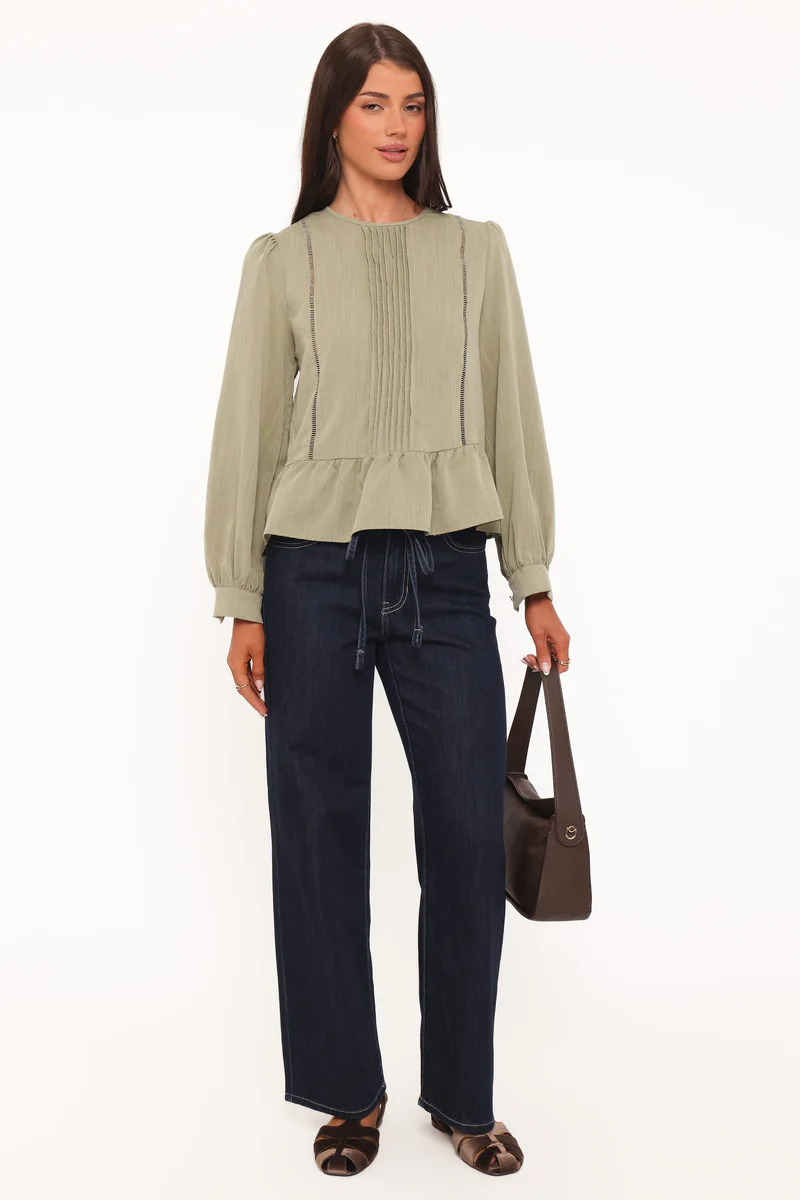 Brodane Peplum Blouse - Khaki