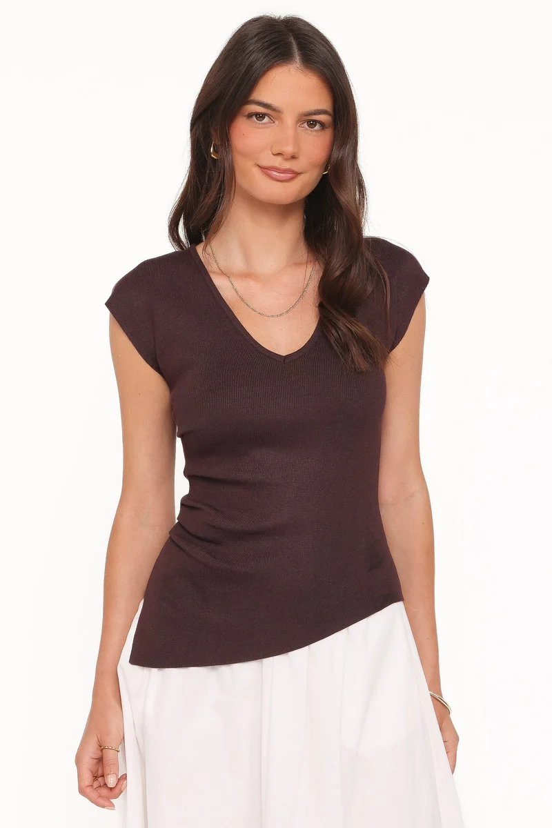 Tori Side Cinch Knitted Top - Chocolate Brown