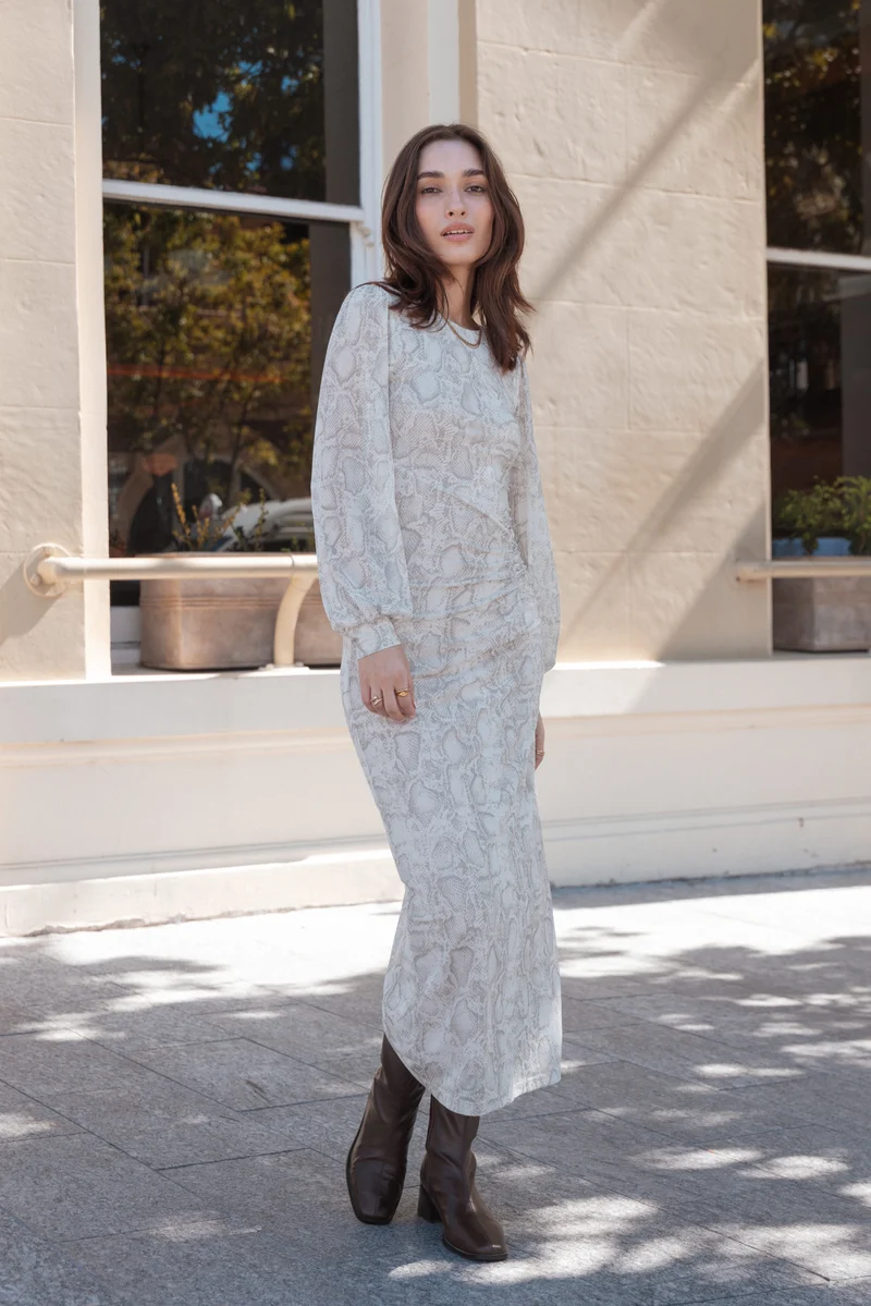 Clemens Mesh Maxi Dress - Snake Print