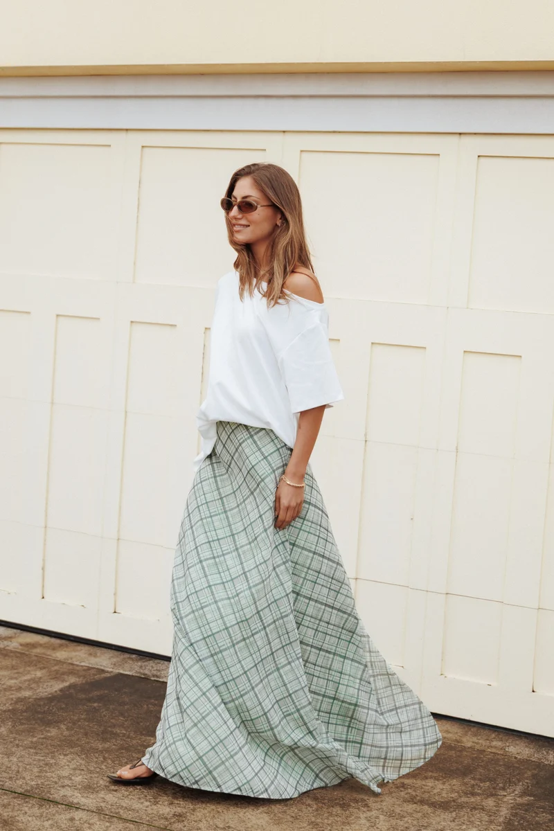 Evena Maxi Skirt - Green Plaid