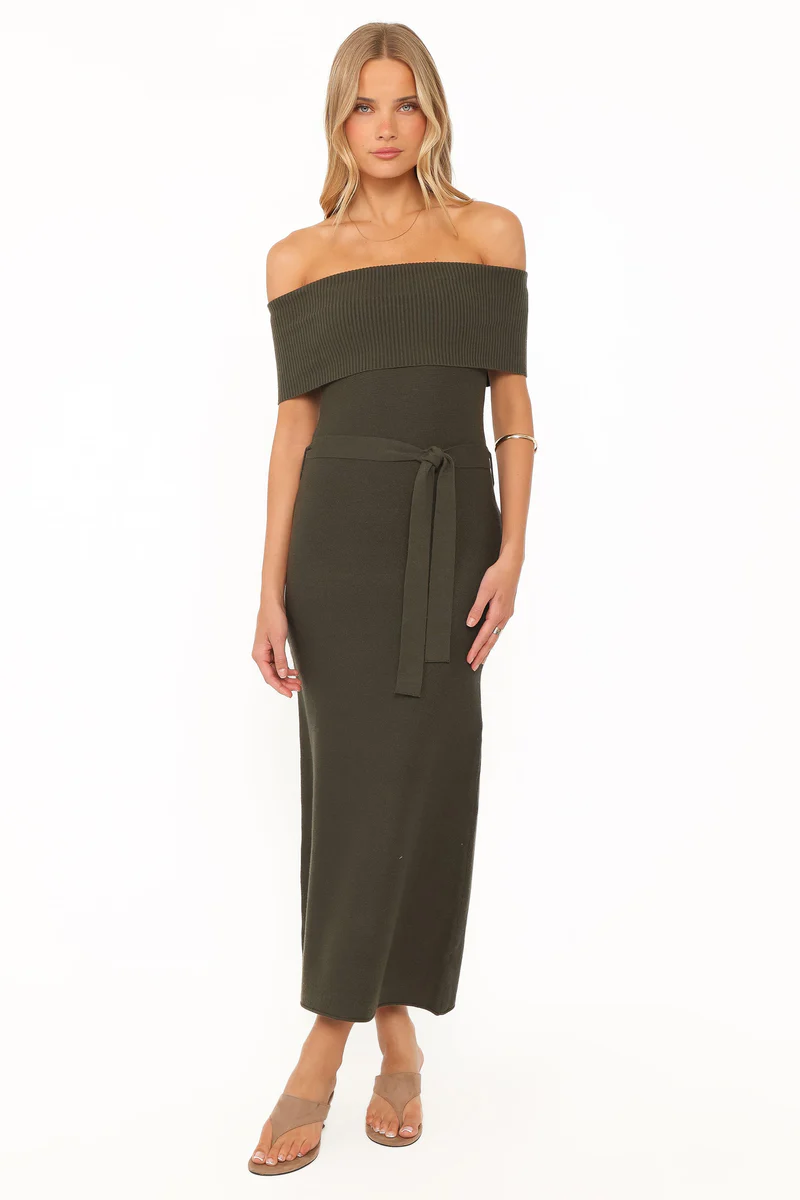 Colleen Off Shoulder Maxi Dress - Olive Green