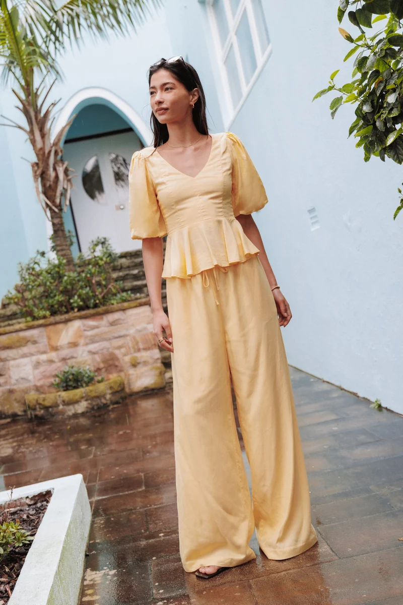 Hannah Peplum Pant Set - Yellow