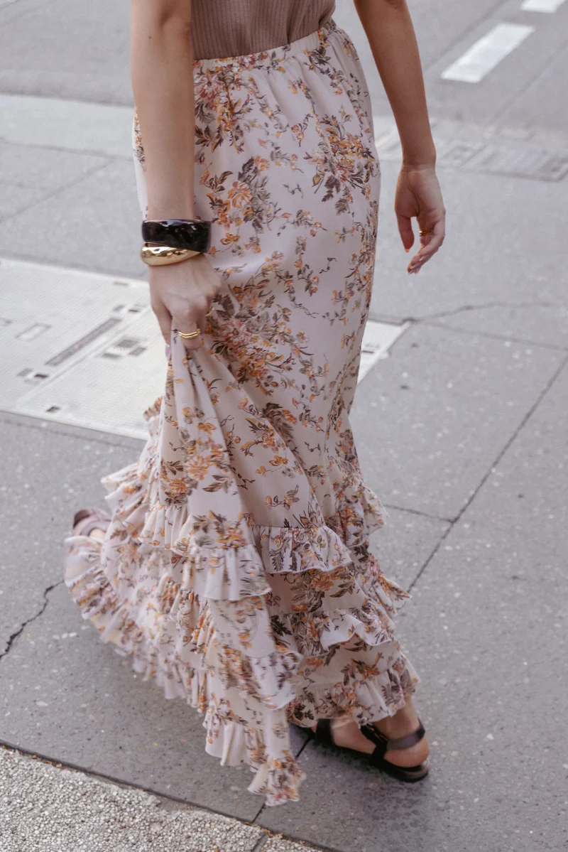 Kadie Maxi Skirt - Beige Floral