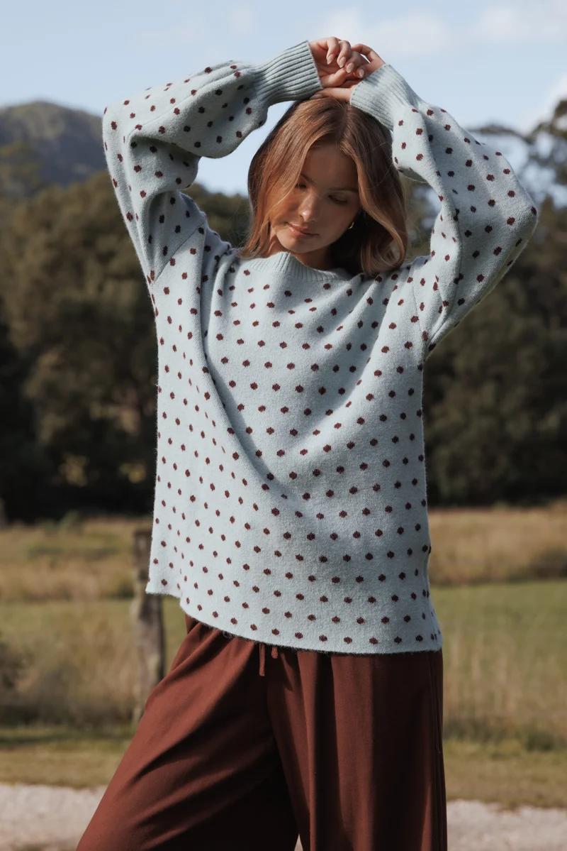 Jax Knit Sweater - Blue Polka Dot