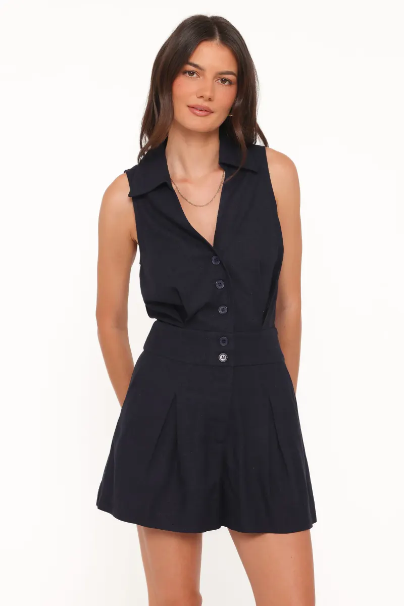 Claudia Collared Romper - Navy