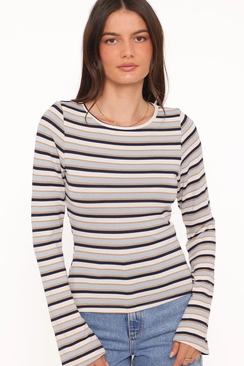 Riele Open Back Knit Top - Blue Stripe