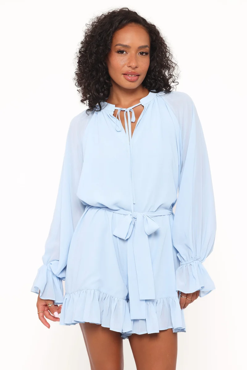 Brianna Long Sleeve Playsuit - Blue