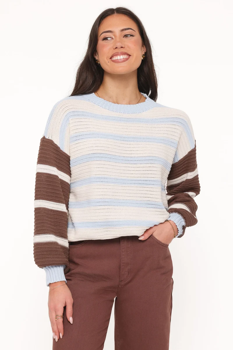 Anicia Colorblock Stripe Sweater - Chocolate Blue