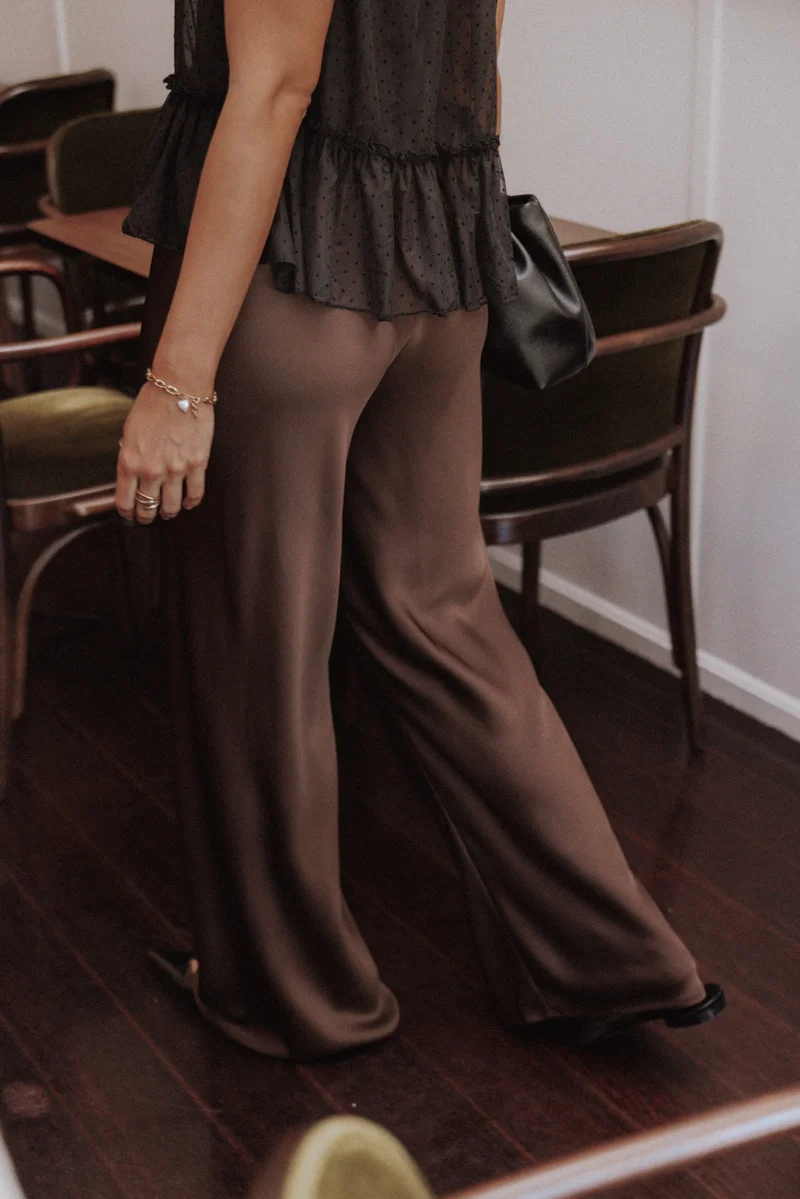 Lainey Satin Pants - Chocolate Brown