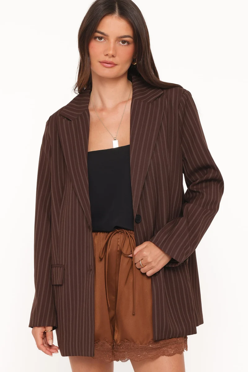 Livia Striped Blazer - Chocolate