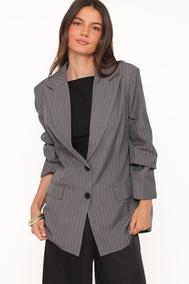 Livia Striped Blazer - Charcoal