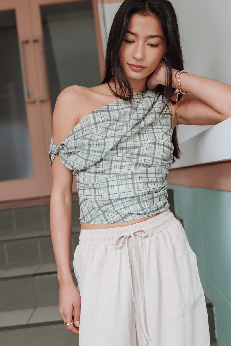 Evena Mesh Top - Green Plaid