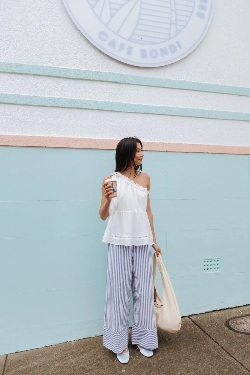 Callina Wide Leg Culotte Pants - Blue/White Stripe