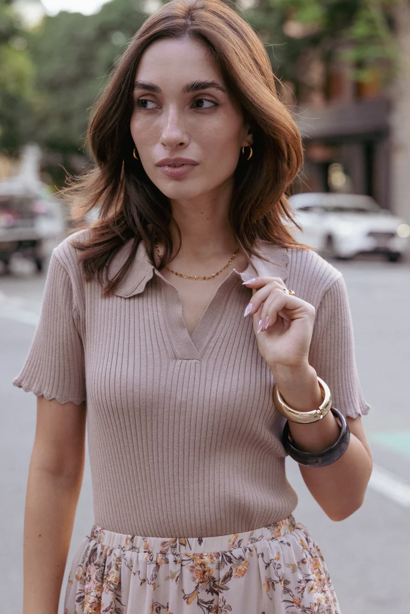 Aradia Scallop Collar Polo - Grey Morn