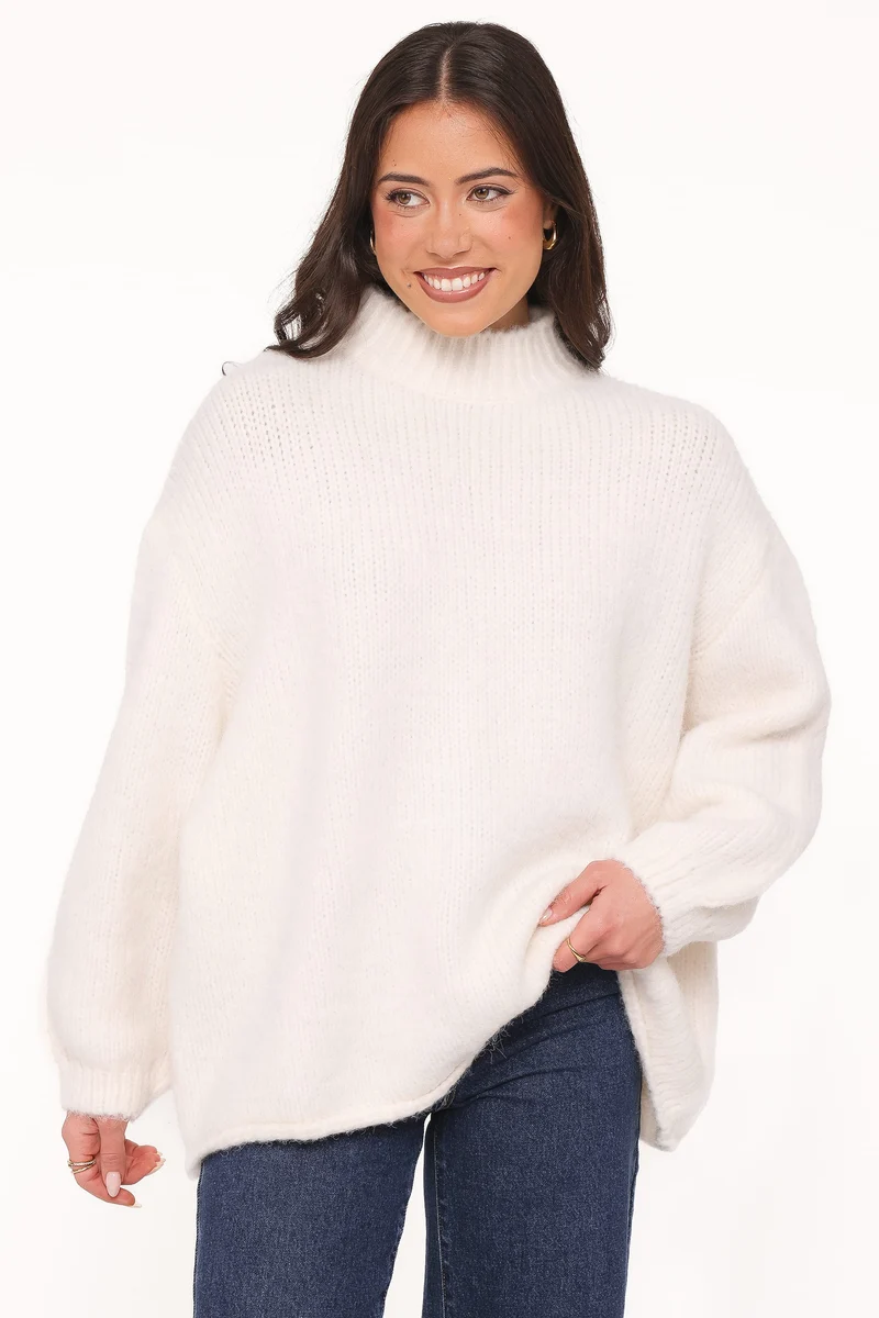 Cinzia Mockneck Knit Sweater - Cream